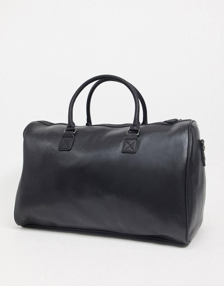 Asos Unrvlld Spply Holdall Bag In Black Faux Leather With Branded Emboss