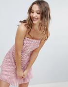 Influence Button Front Stripe Sundress - Red