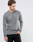 Asos Grandad Neck Sweater In Black And White Twist Cotton - Black And White
