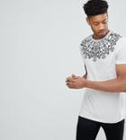 Asos Tall Longline T-shirt With Geo-tribal Yoke Print - Gray