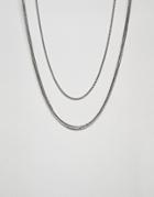 Bershka Double Layer Necklace In Silver - Silver