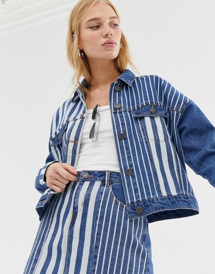 Noisy May Stripe Denim Jacket-blue
