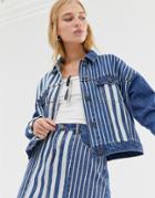 Noisy May Stripe Denim Jacket-blue