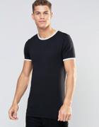 Asos Longline Muscle T-shirt With Contrast Neck And Cuff In Black