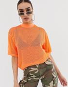 Asos Design Oversized Mesh T-shirt In Neon - Orange