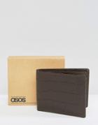Asos Leather Wallet With Crocodile Emboss In Brown - Brown