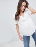 Asos Design Maternity Top In Broderie With V Neck - White