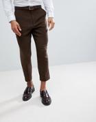 Asos Tapered Smart Pants In Rich Brown Wool Mix Texture - Brown