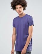 Asos Longline T-shirt In Bright Purple With Roll Sleeve - Purple
