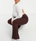 Asos Design Curve Rib Kick Flare Pant In Dark Brown
