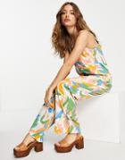 Vila Satin Jumpsuit In Abstract Print-multi