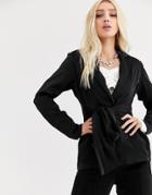 Unique21 Relaxed Blazer With Tie Waist In Shimmer Set-black