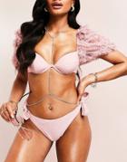 Asos Luxe Tie Side Bikini Bottoms In Mink-pink