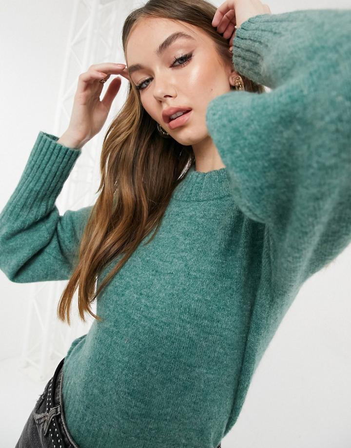 Monki Quinn Balloon Sleeve Sweater In Green