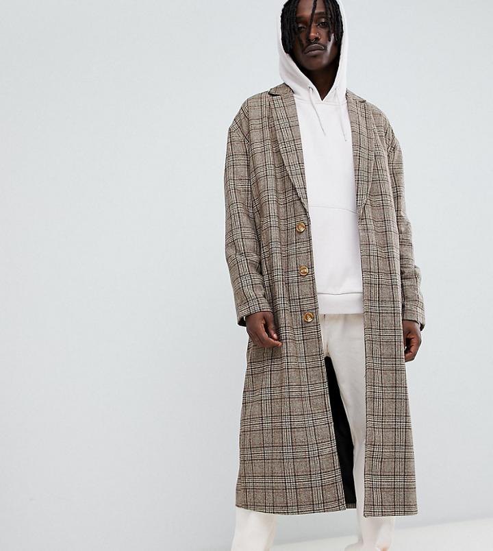 The New County Longline Overcoat In Brown Check - Brown