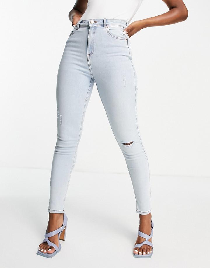 Miss Selfridge Lizzie High Waist Authentic Ripped Skinny Jean In Bleach Blue-blues