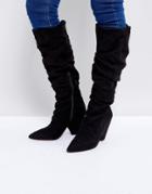 Asos Canyon Ruched Knee Boots - Black