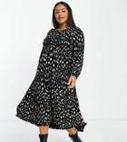 Yours Balloon Sleeve Midaxi Dress In Black And White Print