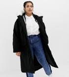 Collusion Plus Parka Jacket With Fur Lined Hood - Black