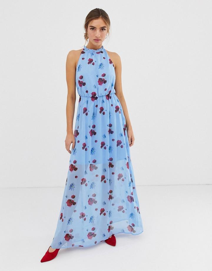 Y.a.s Poppy Print Woven Maxi Dress In Blue-multi