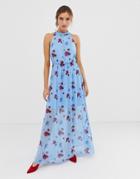 Y.a.s Poppy Print Woven Maxi Dress In Blue-multi