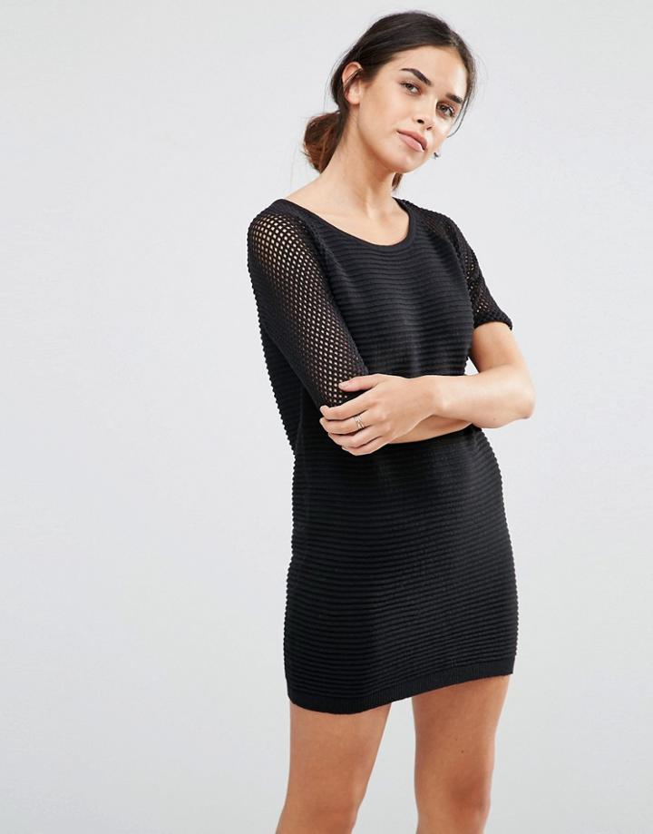See U Soon Knitted Dress With Grid Sleeves - Black
