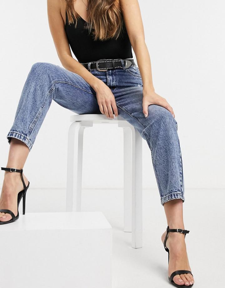 Signature 8 High Waisted Mom Jean In Mid Wash-blue