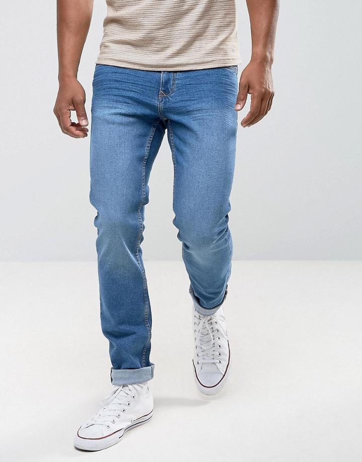 Mango Man Slim Jeans In Mid Wash - Blue