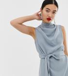 River Island Sleeveless Blouse With Tie Waist In Pale Blue - Blue
