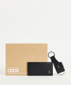 Asos Design Keyring And Card Holder Set In Leather With S Initial-black