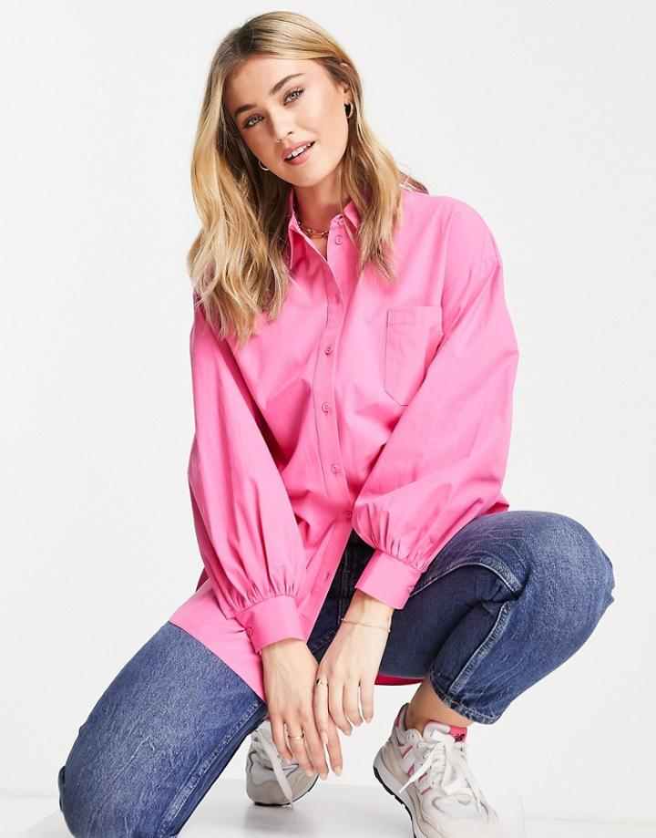 Miss Selfridge Poplin Oversized Shirt In Pink