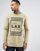 Asos Longline Long Sleeve T-shirt With Lax Print - Green