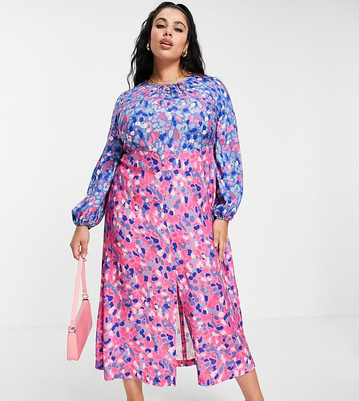 Closet London Plus Gathered Midaxi Dress In Contrast Bright Spot Mix-multi