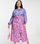 Closet London Plus Gathered Midaxi Dress In Contrast Bright Spot Mix-multi