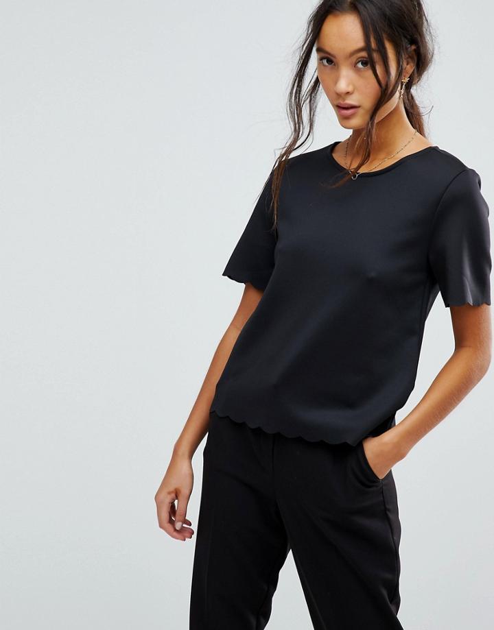 New Look Scallop Hem Top - Black