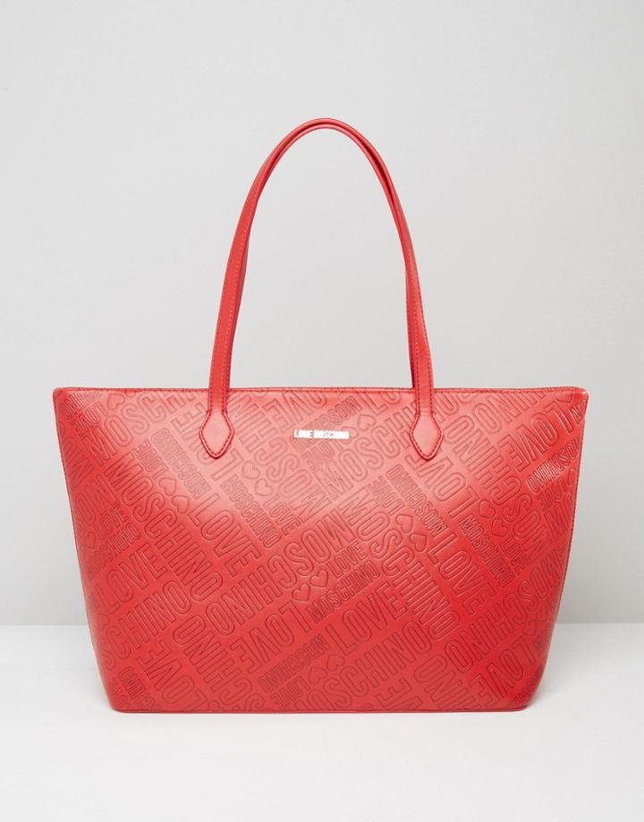 Love Moschino Logo Stamp Tote Bag - Red