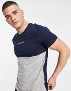 Jack & Jones Originals Color Block T-shirt In Navy And Gray-multi