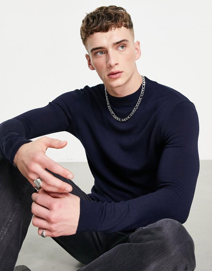 Pull & Bear Turtleneck Sweater In Navy