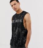 Asos Design Tall Relaxed Tank With Splatter Print And La Reve Chest Print - Black