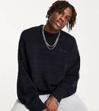 Collusion Crew Neck Sweater In Navy With Embroidery-blues