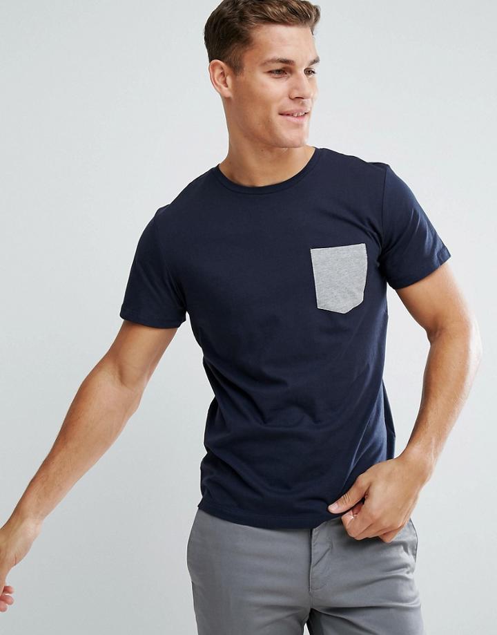 Jack And Jones Contrast Chest Pocket T-shirt - Navy