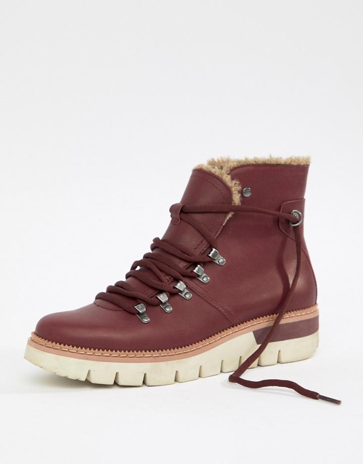 Caterpillar Leather Lace Up Boots - Red