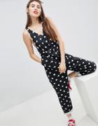 Monki Polka Dot Denim Jumpsuit - Blue