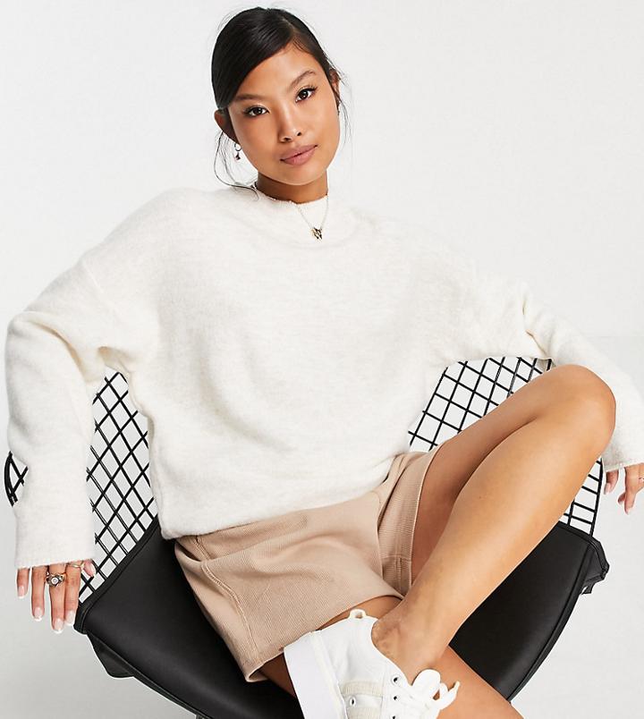 Asos Design Petite Oversized Sweater With Volume Sleeve In Cream-white