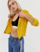 Noisy May Textured Cropped Cardigan-yellow