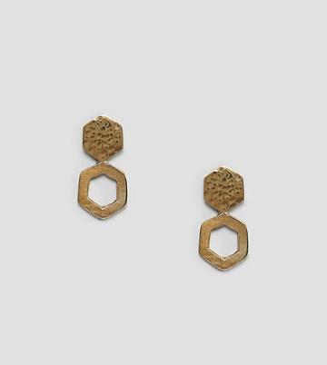 Made Hammered Hexagon Gold Earrings - Gold