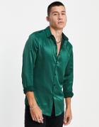Asos Design Skinny Satin Shirt In Green