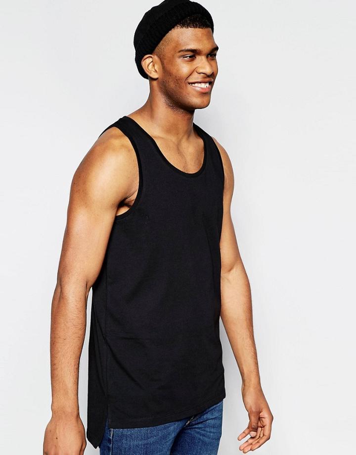 Asos Longline Vest With Step Hem - Black