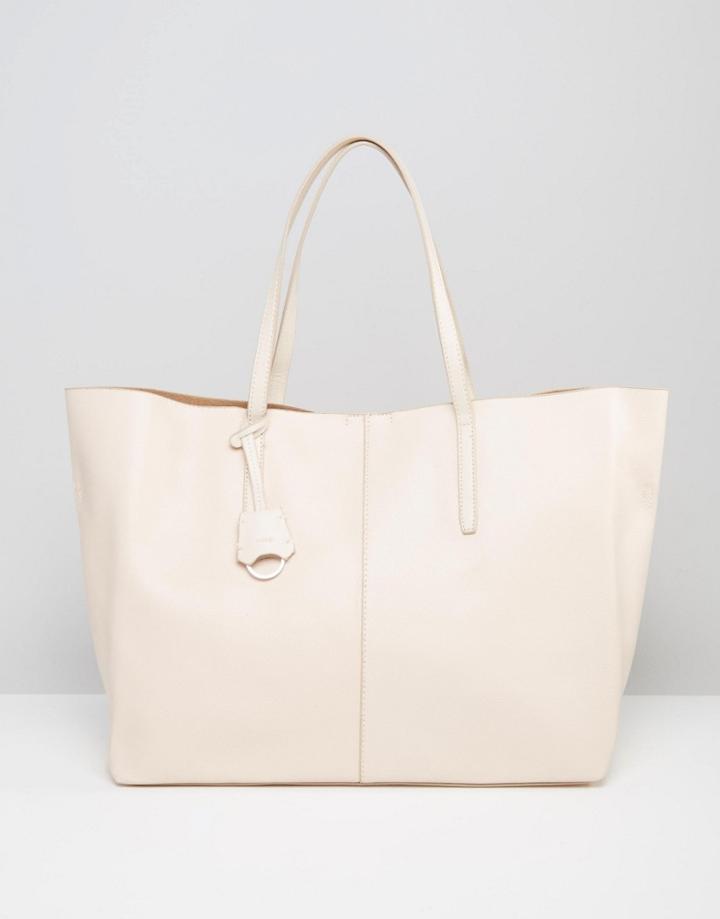 Mango Faux Leather Shopper Bag - White