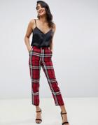 Asos Design Ultimate Cigarette Cropped Pants In Red Check-multi